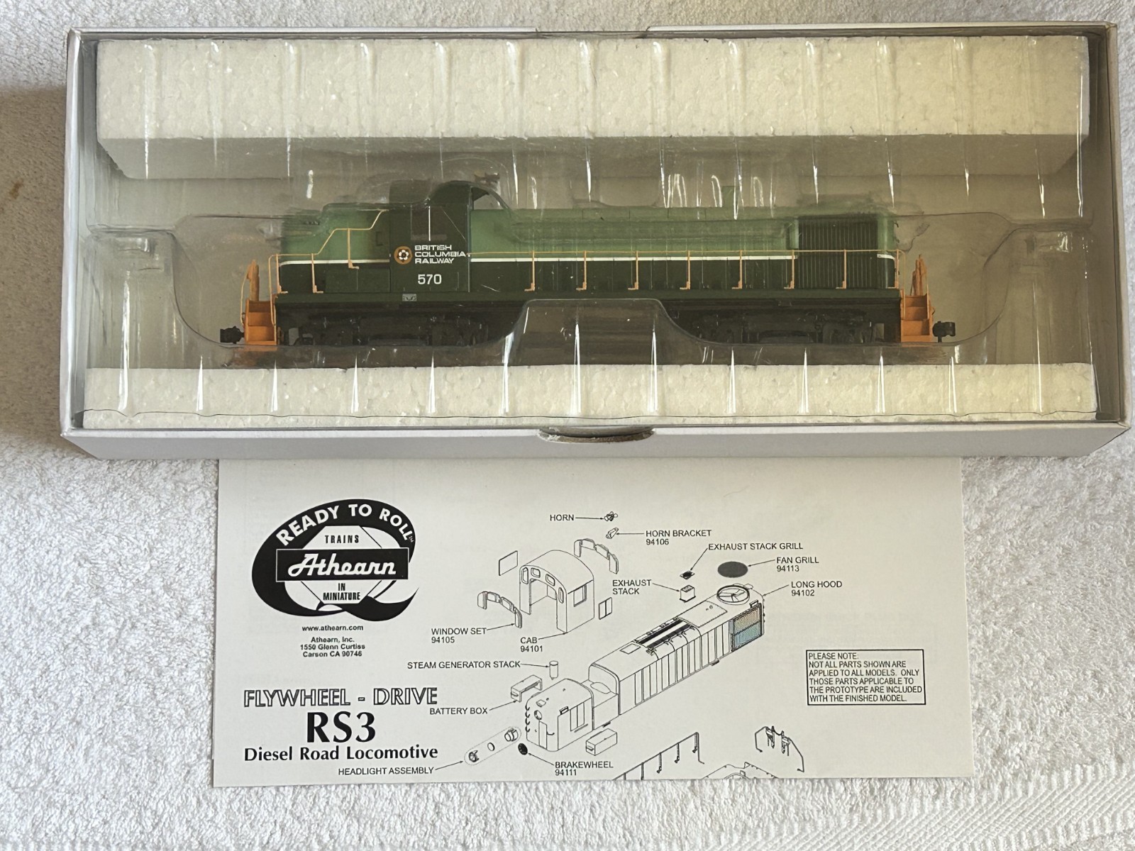 BRITISH COLUMBIA RR – ALCO RS3 ROAD SWITCHER LOCO DC/DCC Ready HO Scale NEW OPEN
