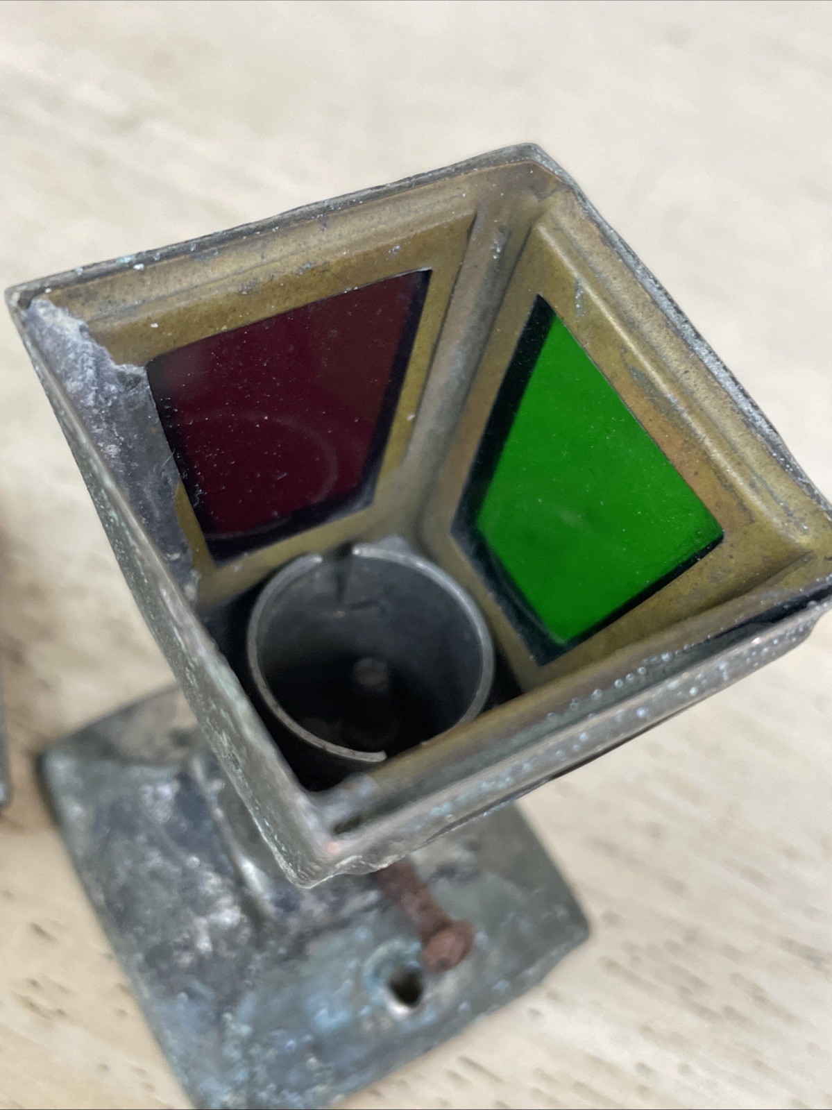 Antique Lantern Lamp Light Green Red Clear Glass Car Accessory model Train
