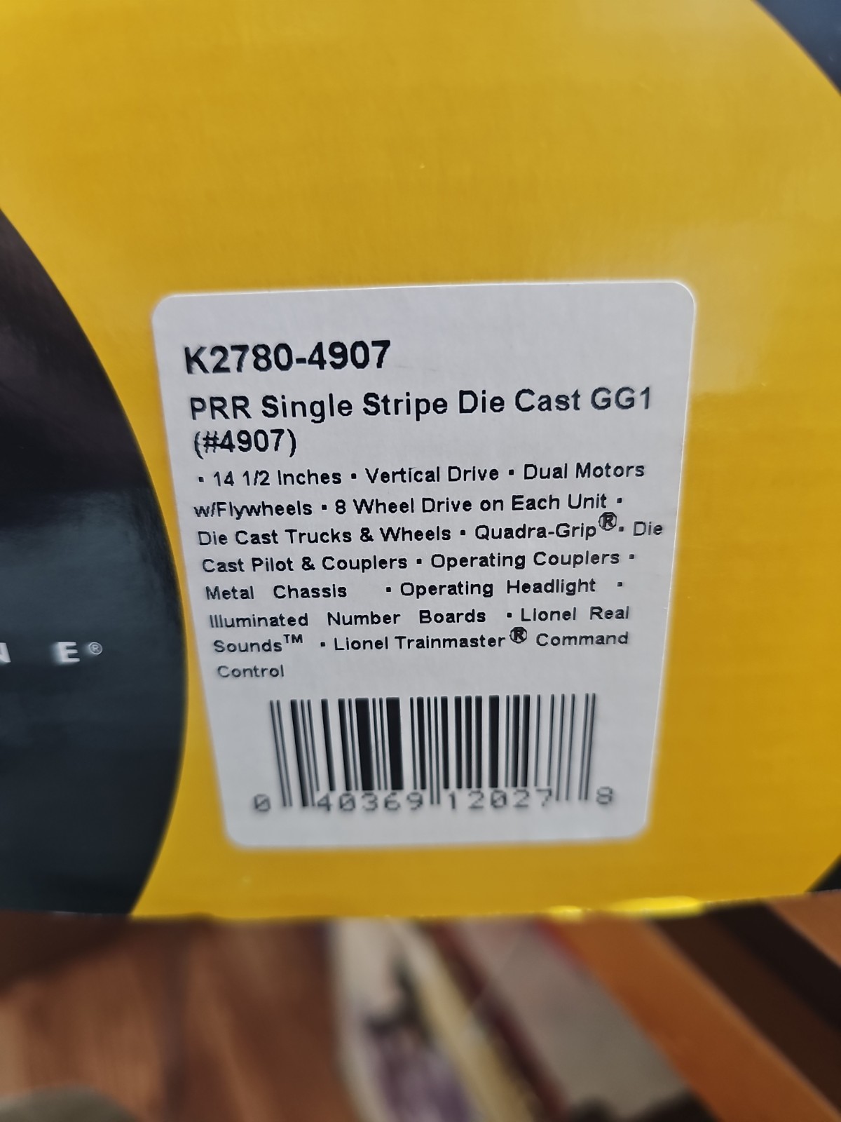 K-LINE K2780-4907 PRR GG1 TUSCAN SINGLE STRIPE LIONEL RAILSOUNDS -Open Box