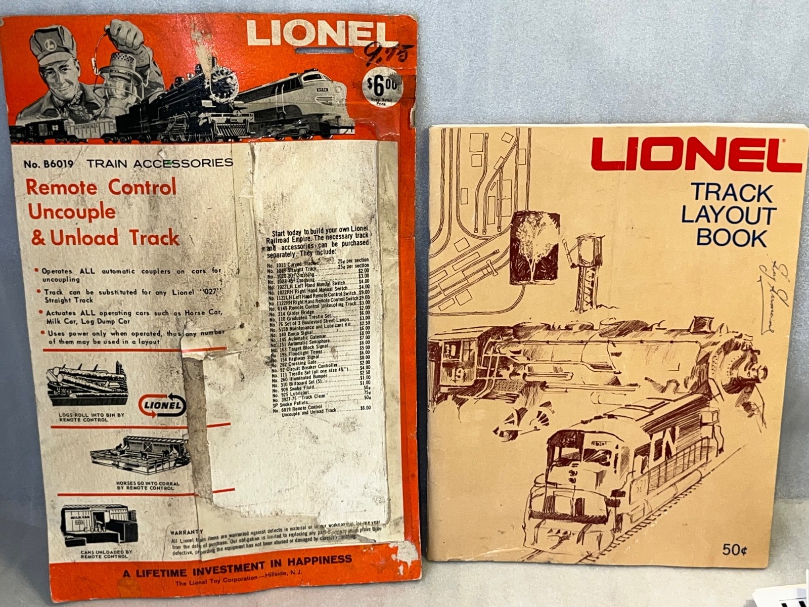 Lot of Lionel empty boxes, catalogue, instruction sheet & Tri-Ang catalogue