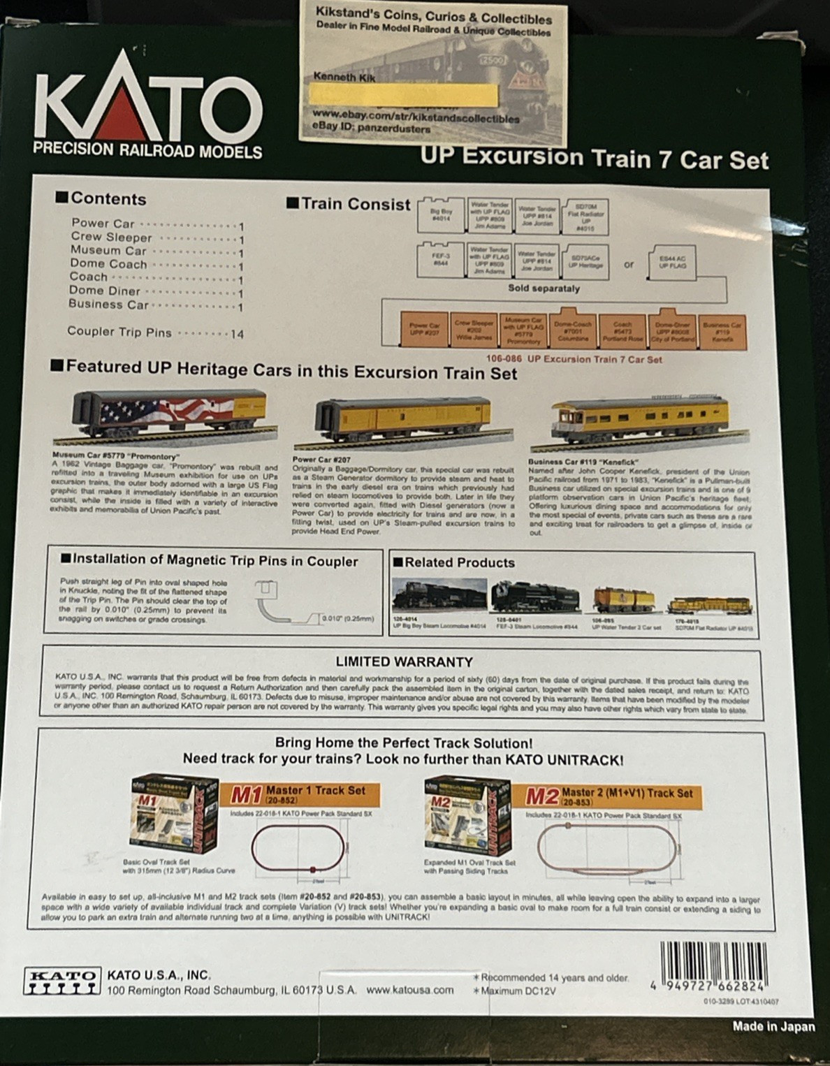 Kato N 106-086 Union Pacific UP Excursion Set + SD70M #4015 176-4015 – New!
