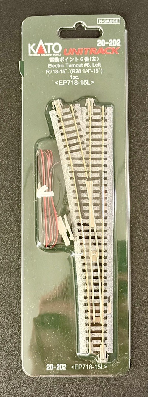 N Scale KATO Electric Turnout #6 Left R28 1/4”-15 Degree 1pcs 20-202 NIB.