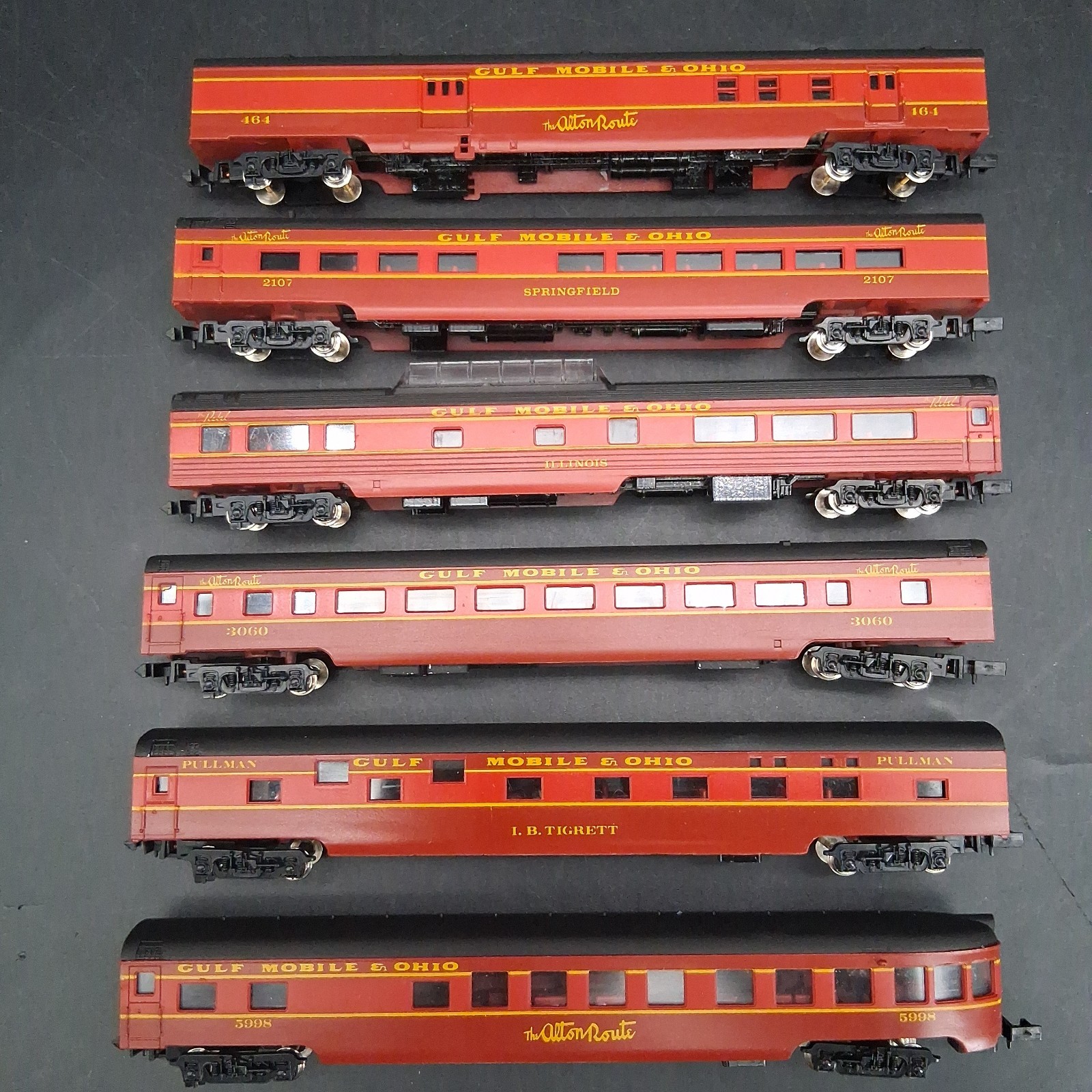 Con-Cor N Scale GM&O ALTON ROUTE & REBEL Set 3 PA Locos AAB & 6 Passenger Cars