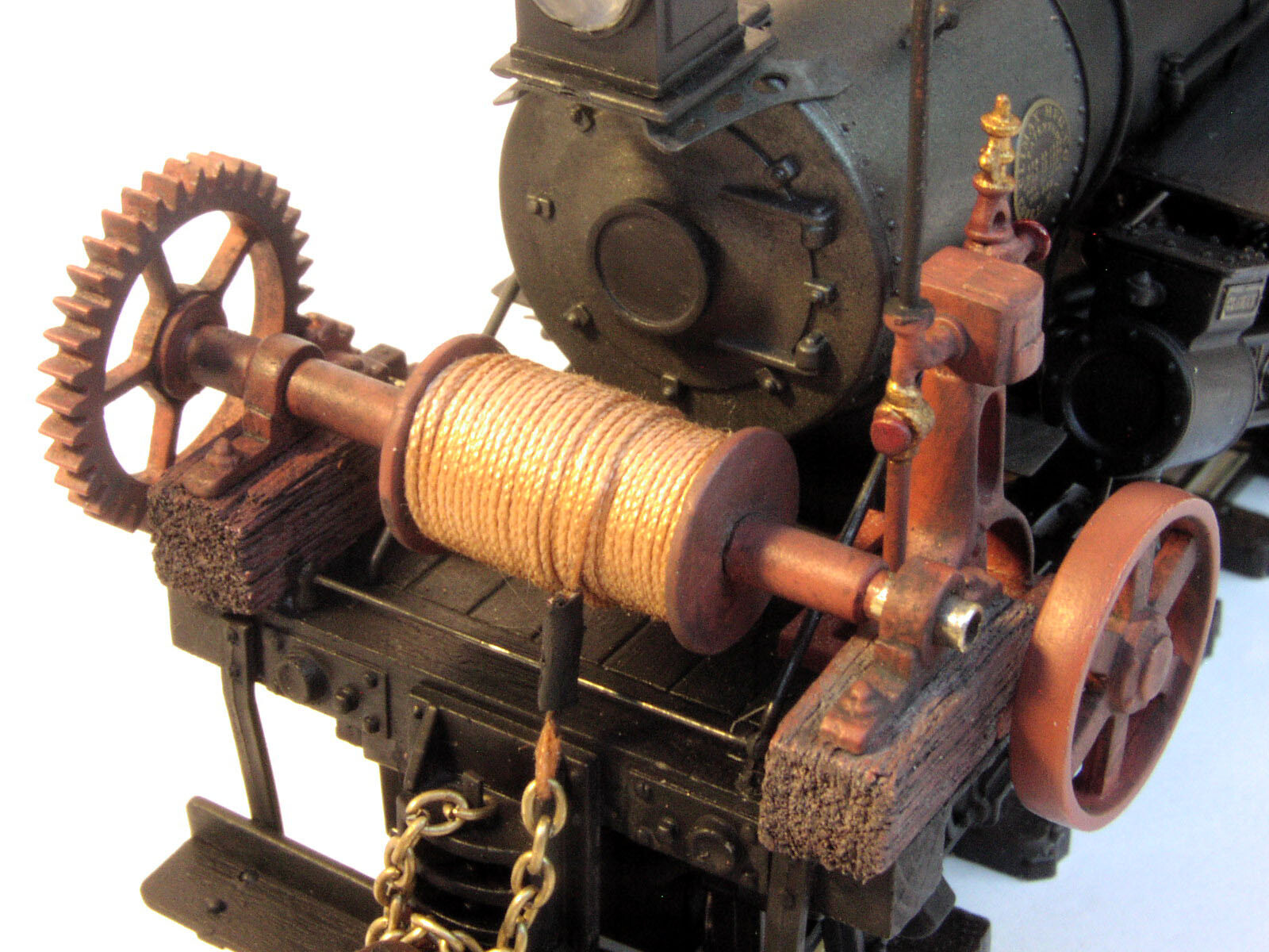 O/On30 Working Locomotive Winch Kit: 40 Piece Metal Kit makes two Steam Winches!