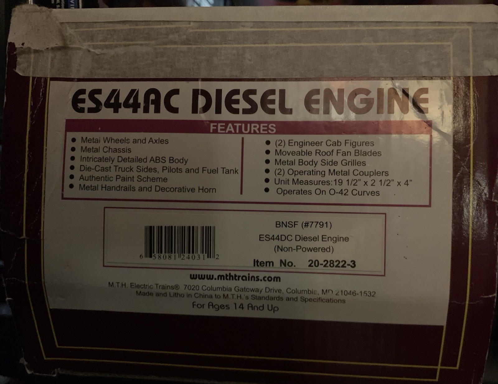 MTH PREMIER BNSF ES44AC NON-POWERED DIESEL ENGINE 20-2822-3! O SCALE
