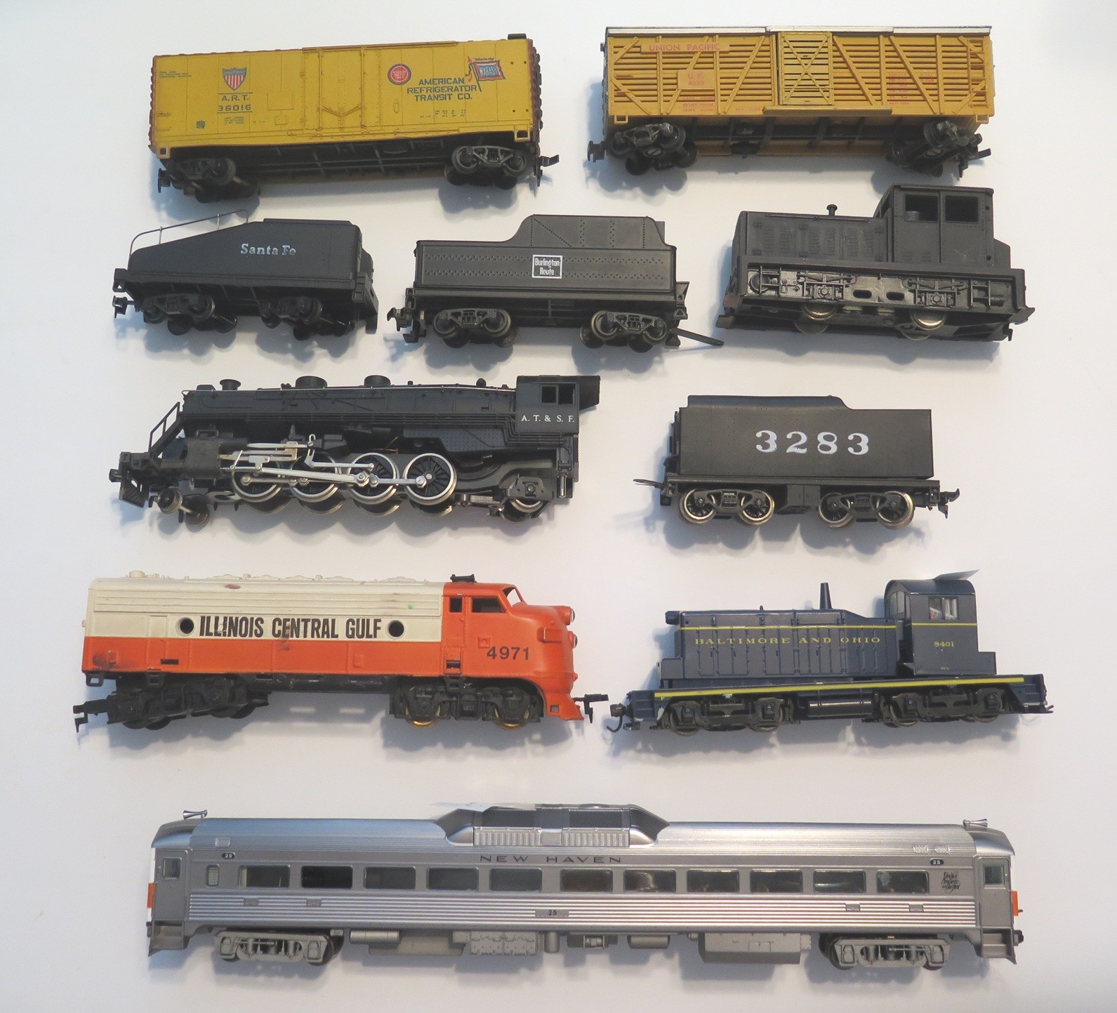 HO Budd car, Diesels, Locos and several Freight. some with DCC