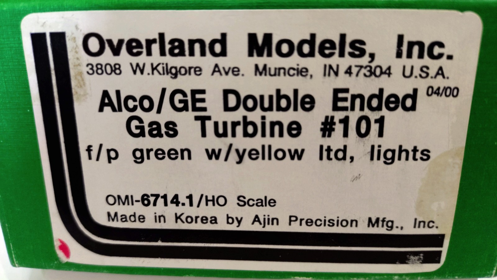 Overland (OMI) Brass Alco/GE Double Ended Gas Turbine – HO scale