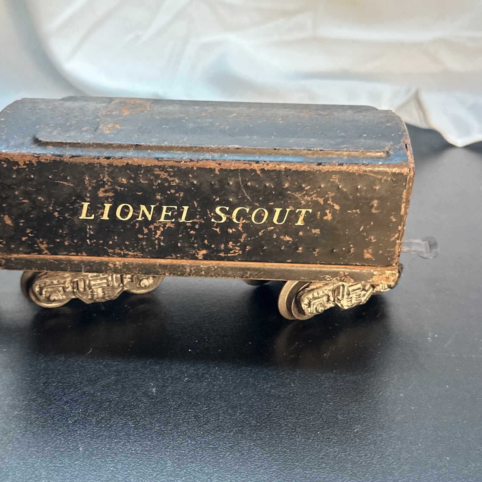 Vintage Lionel Locomotive 1120 2-4-2 W/ Tin Lionel Scout Tender Black train