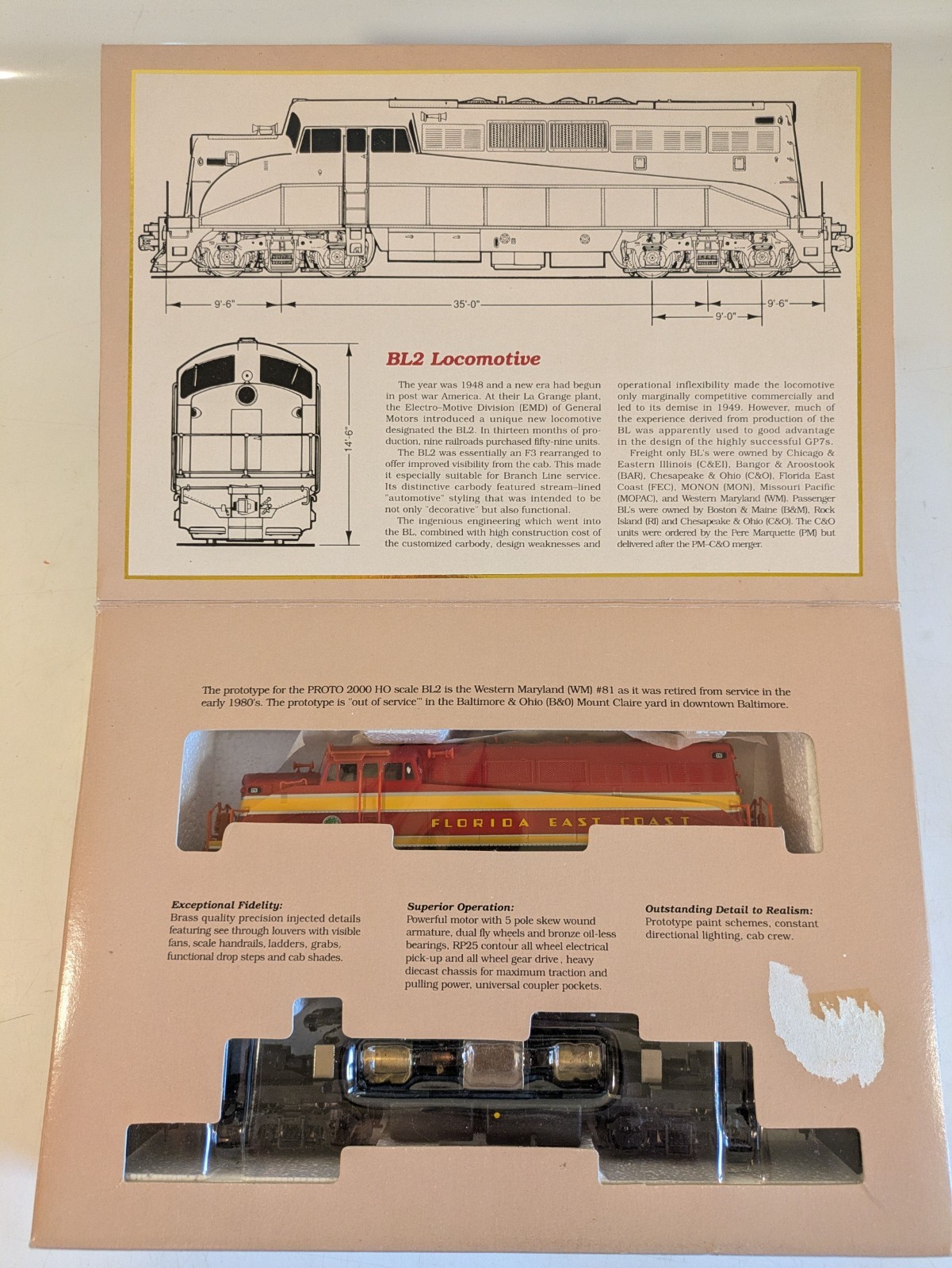 HO EMD BL2 FEC Florida East Coast DC NIB NOS # 8355