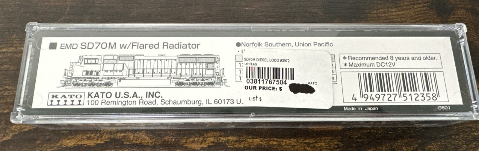 KATO N Scale #176-7504 SD70M Diesel Loco – Union Pacific #3972 w/DCC Needs TLC!