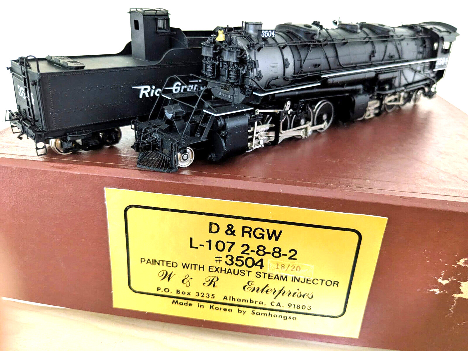 *1 OF 20! W&R BRASS D&RGW L-107 2-8-8-2 W/ EXHAUST STEAM INJECTOR HO *RUNS G@@D!