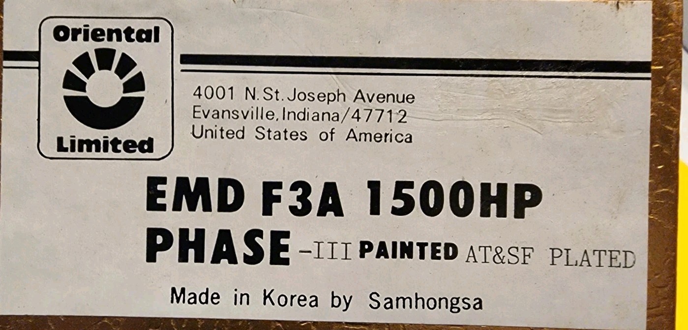 Oriental Limited HO Scale Brass EMD F3A 1500HP PhaseIII Diesel AT&SF PLATED