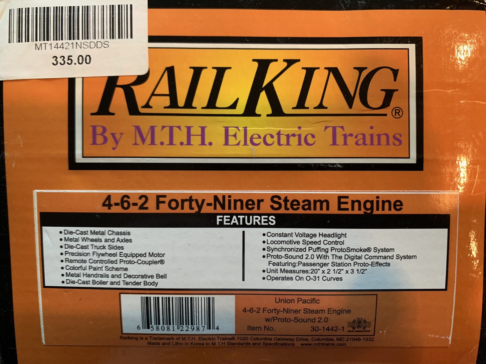 MTH RAILKING UNION PACIFIC FORTY NINER STEAM ENGINE PS2! 30-1442-1 O GAUGE 49ER