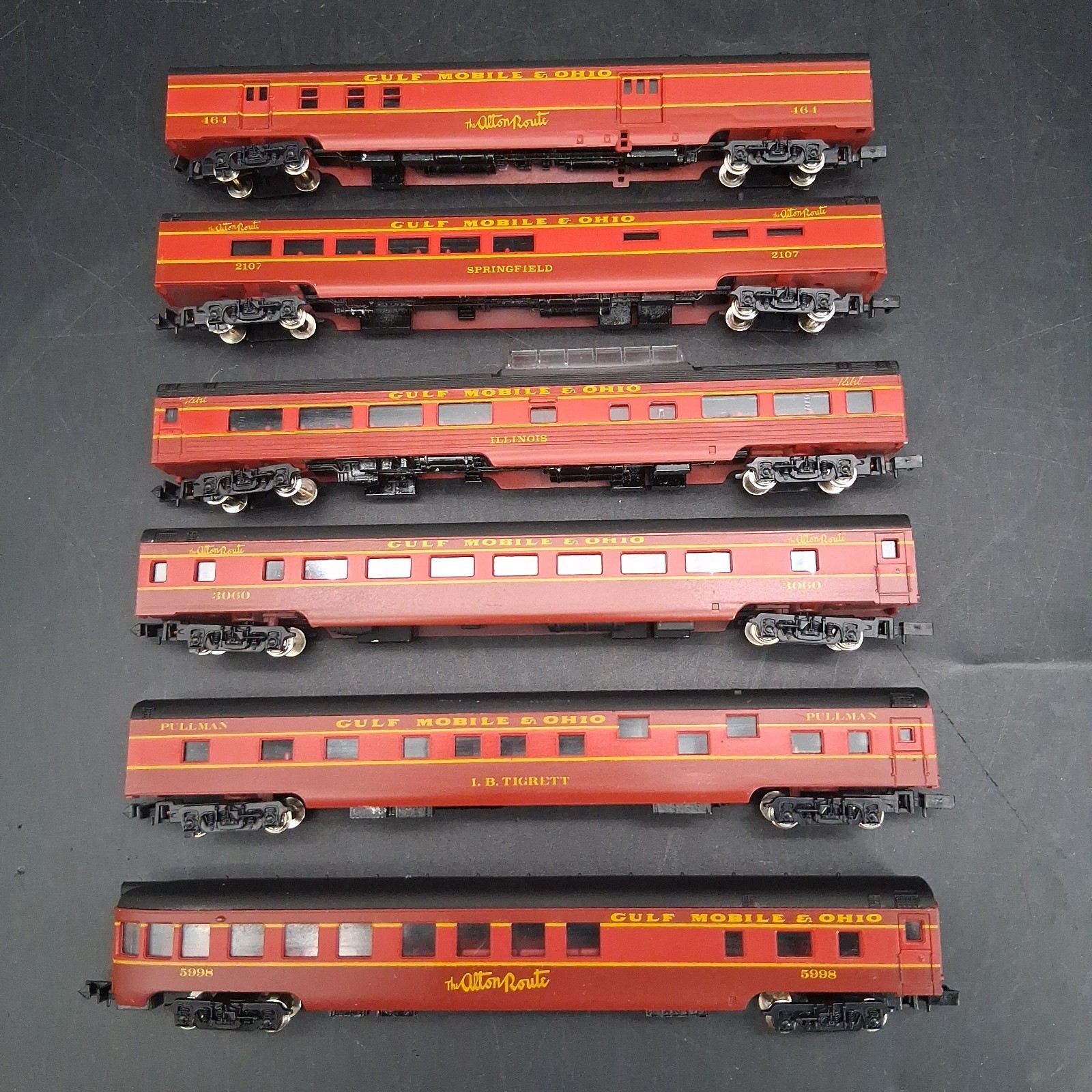 Con-Cor N Scale GM&O ALTON ROUTE & REBEL Set 3 PA Locos AAB & 6 Passenger Cars