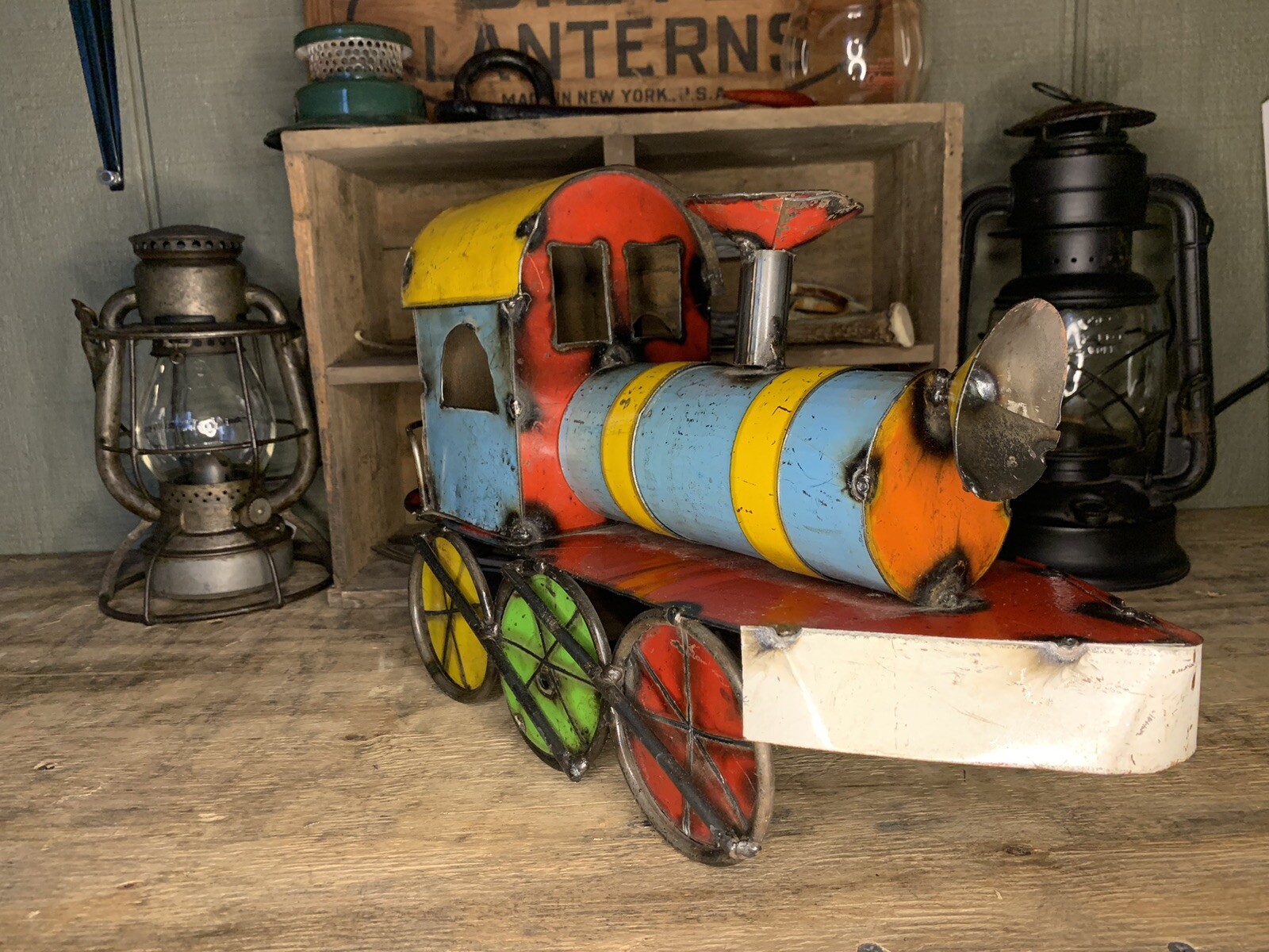 Vintage Railroad Train Art-Hand Made Engine Using Colorful Welded Steel