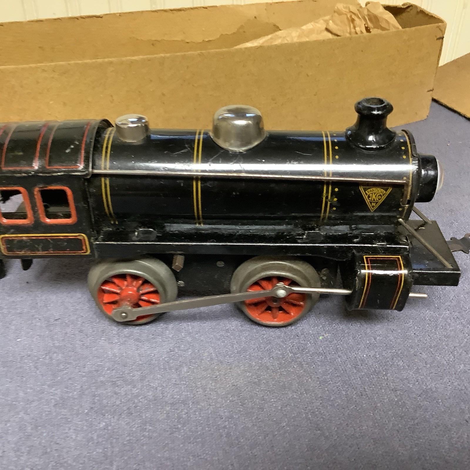 Vintage Fandor Clockwork Locomotive And Tender With Battery Operated Light Used