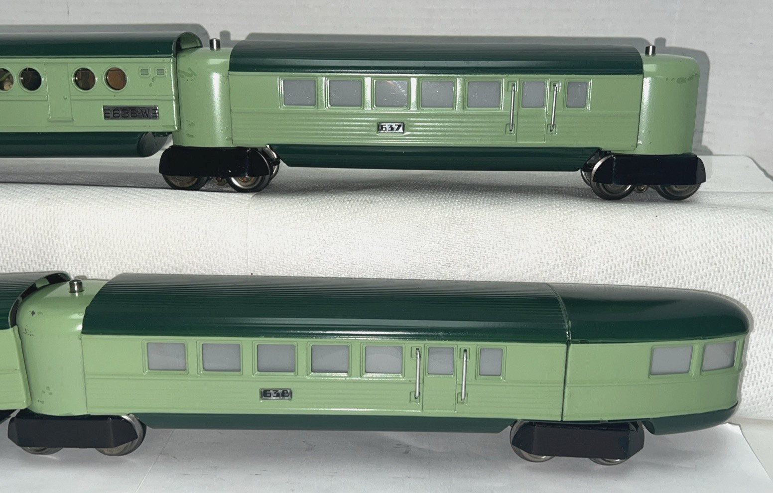 LIONEL PREWAR O-GAUGE TWO-TONE GREEN CITY OF DENVER SET 6531W W/636W/637/637/638