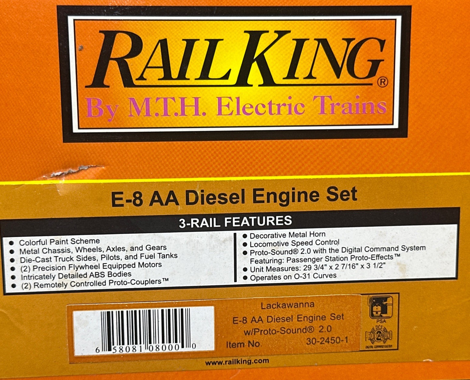 MTH Rail King 30-2450-1 LACKAWANNA E-8 AA Diesel Engine Set w/ProtoSound2.0 O
