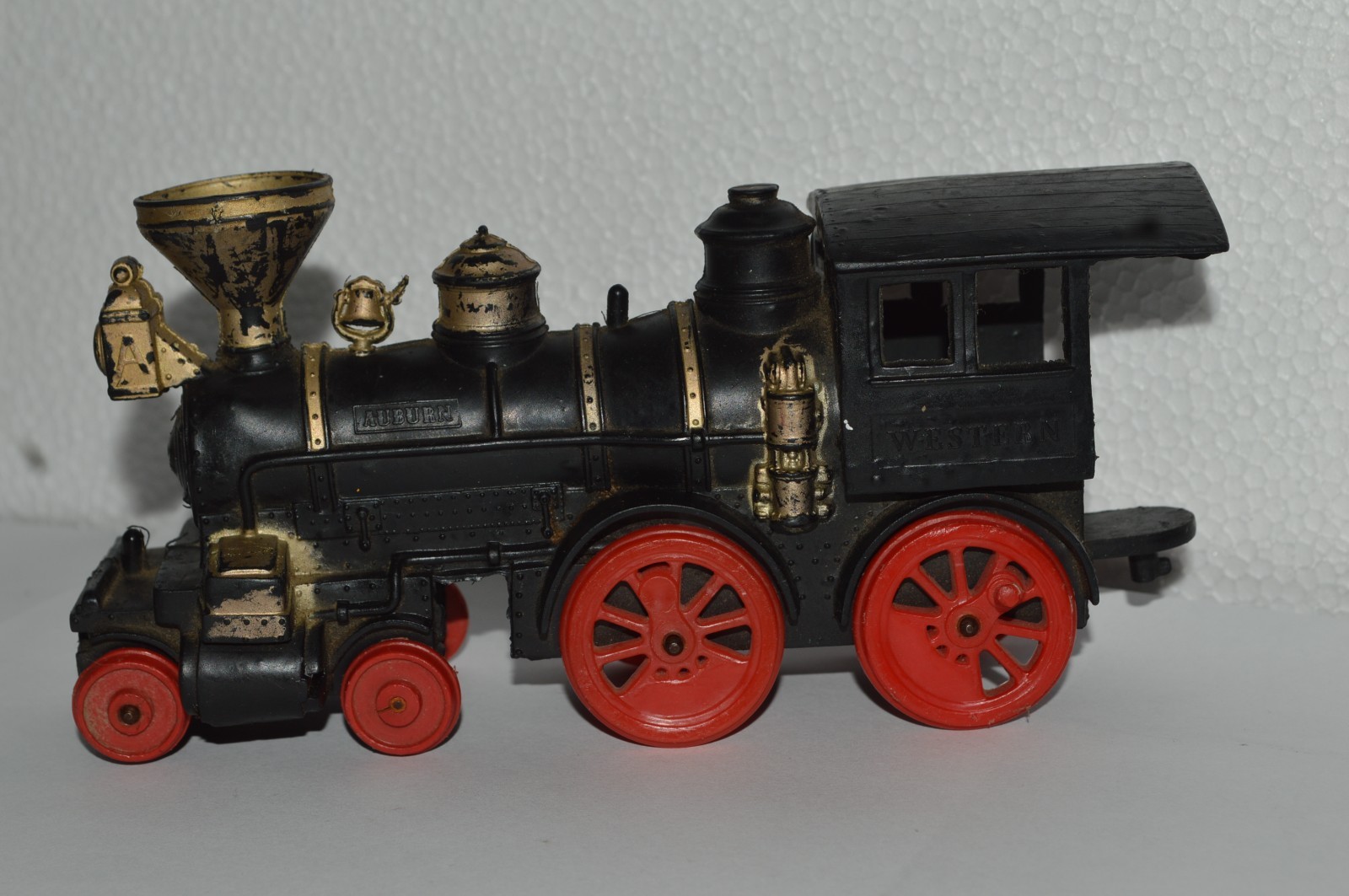 AUBURN Steam Locomotive Rubber Black Gold Red Wheels USA Made 7 Inch 1930’s