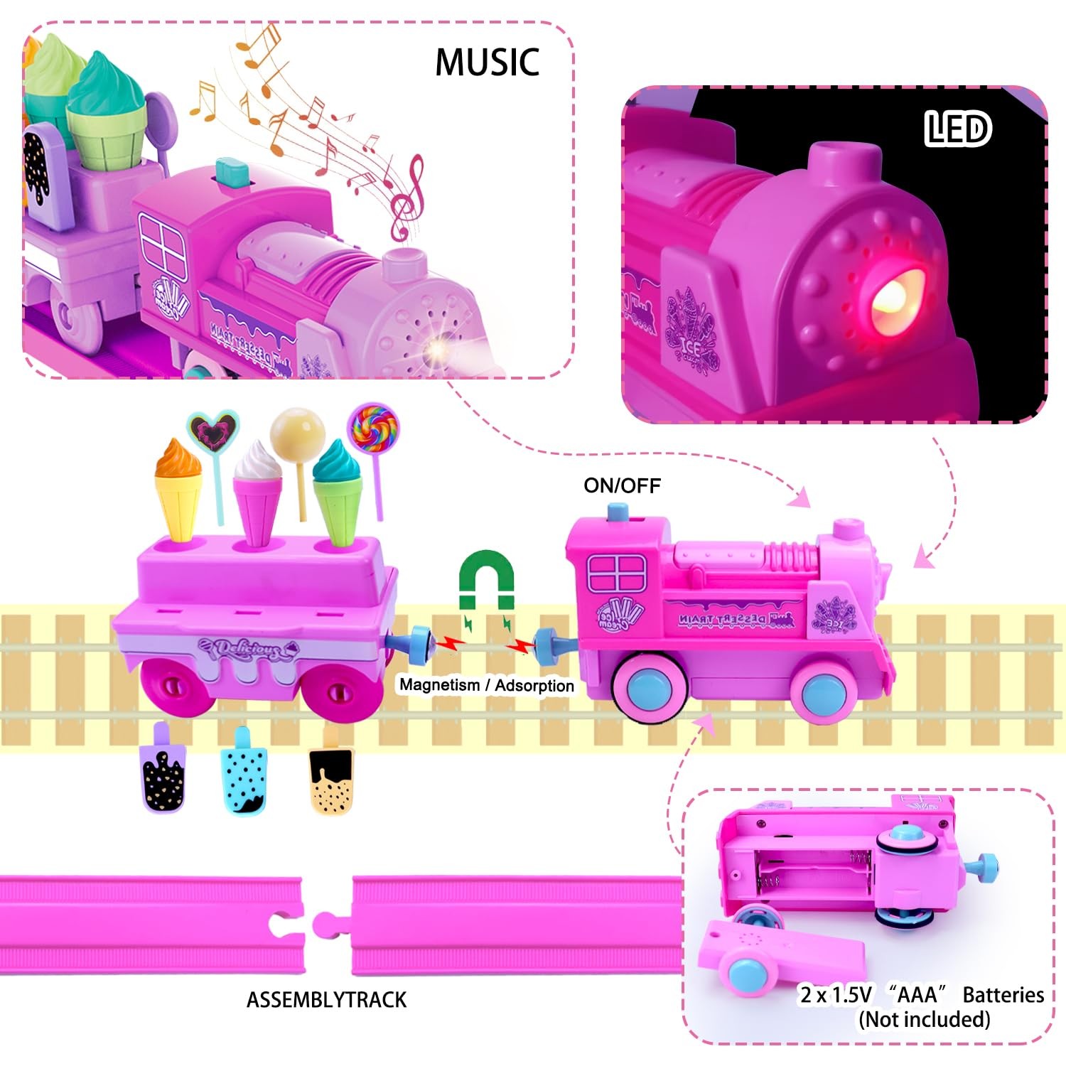 Pink Classic Train Sets for Toddlers|Musical Electric Toys with Small