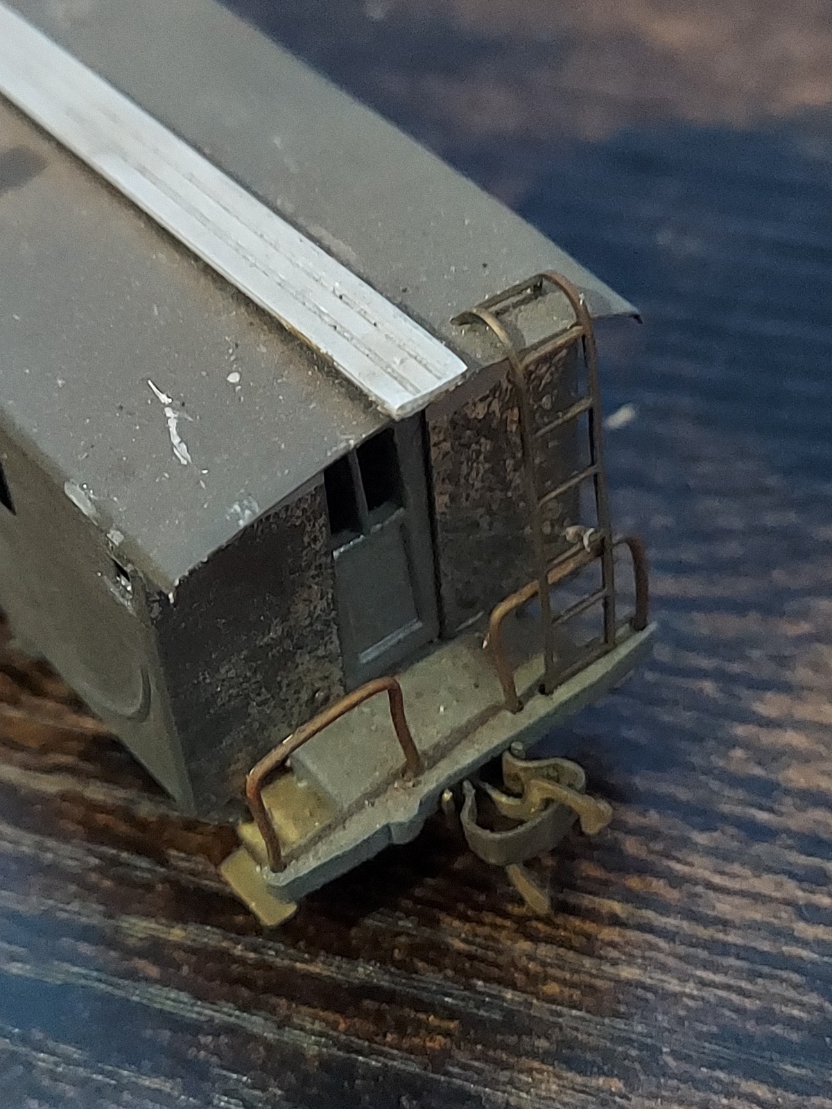 Vintage Brass painted Caboose HO Gauge Train Car Model Gray Silver Brass