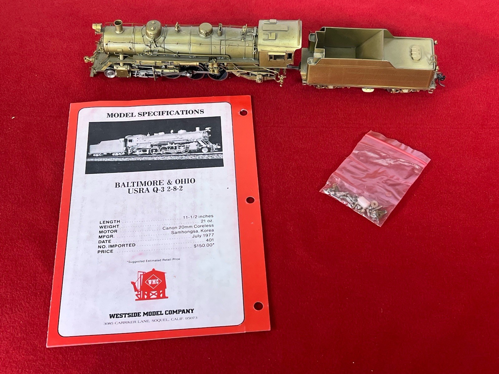 Westside Model Company Brass Baltimore & Ohio Q-3 2-8-2 & Tender HO Scale B&O