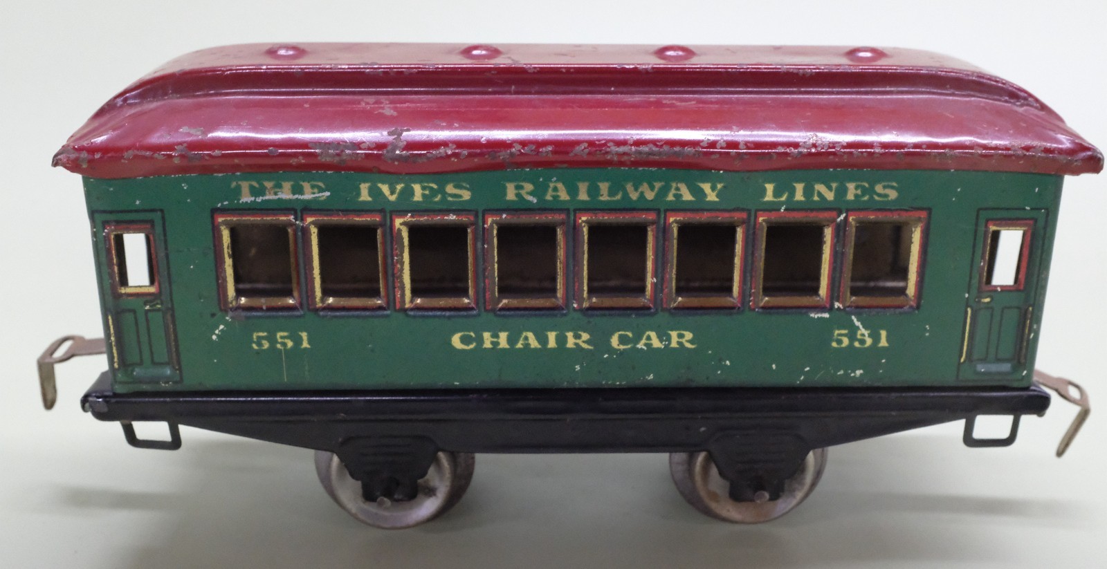 Ives Prewar O Gauge 3258 Loco, 551 Coach, & 552 Parlor Car. Tested Runs Good