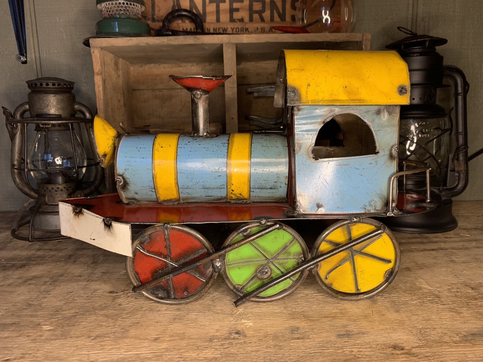 Vintage Railroad Train Art-Hand Made Engine Using Colorful Welded Steel