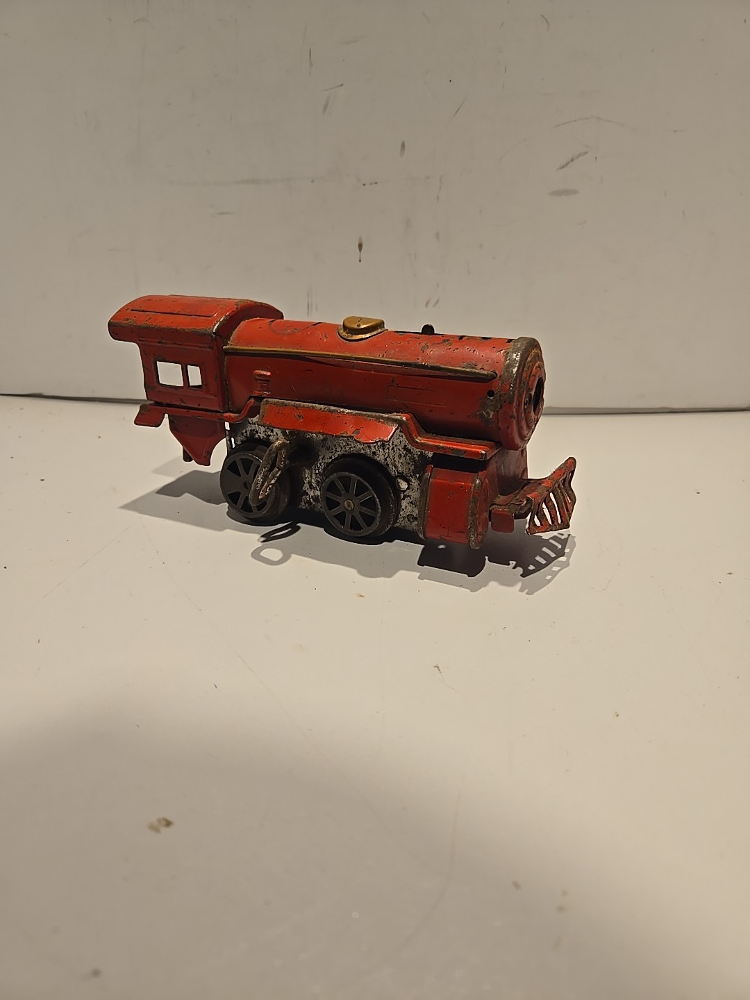Antique Vtg Train Metal Red Locomotive Engine Windup Clockwork Train Needs Work