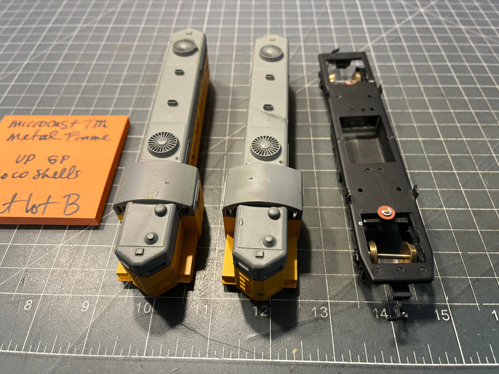 HO Train 2 UP DIESEL SHELLS & 1 STAMPED METAL MICRO CAST JAPAN FRAME PART LOT B