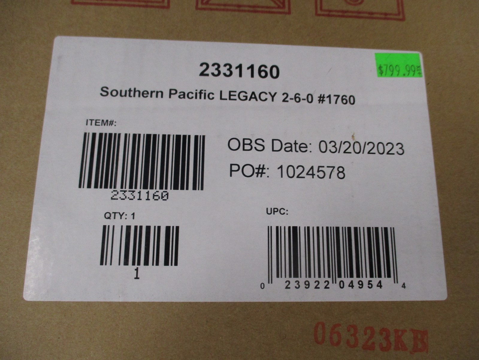 Lionel 2331160 Southern Pacific LEGACY 2-6-0 #1760 (B-5)