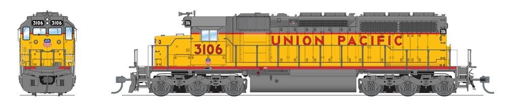 Broadway Limited HO 7649 EMD SD40, UP 3117, Yellow & Gray, Paragon4 Sound/DC/DCC