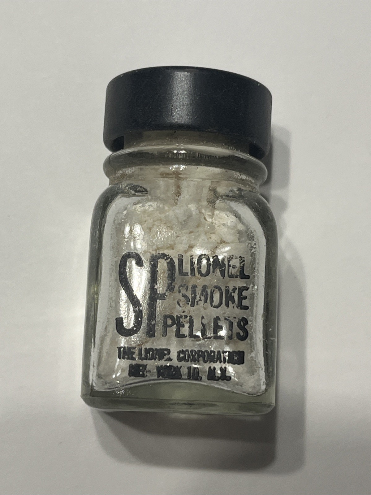 🔥 Antique Lionel SP Smoke Pellets bottle CLEAR bottle Early 1940s blkPrint
