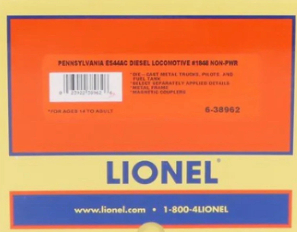 LIONEL PENNSYLVANIA NS HERITAGE ES44AC NON-POWERED DIESEL ENGINE 6-38962 O SCALE