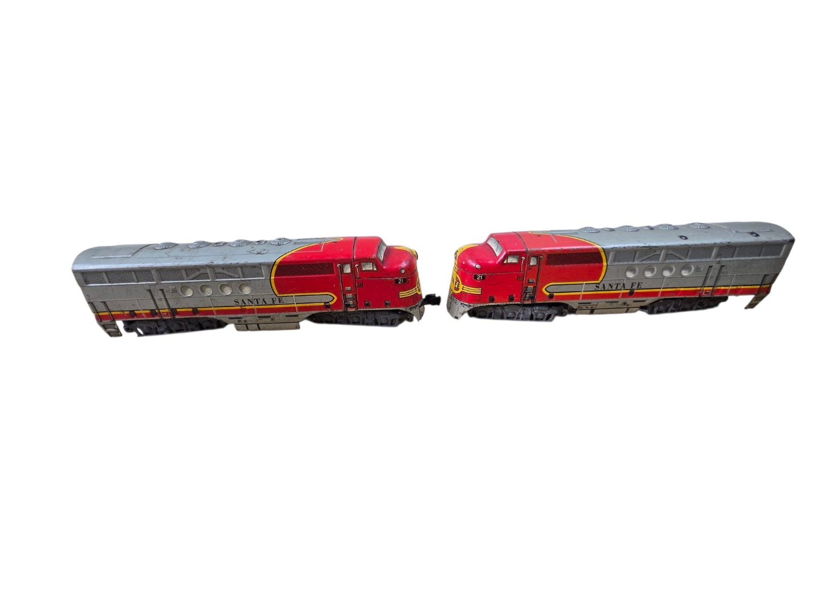 Marx 21 Santa Fe Double Diesel, Vintage Tin 1950s Locomotive Train