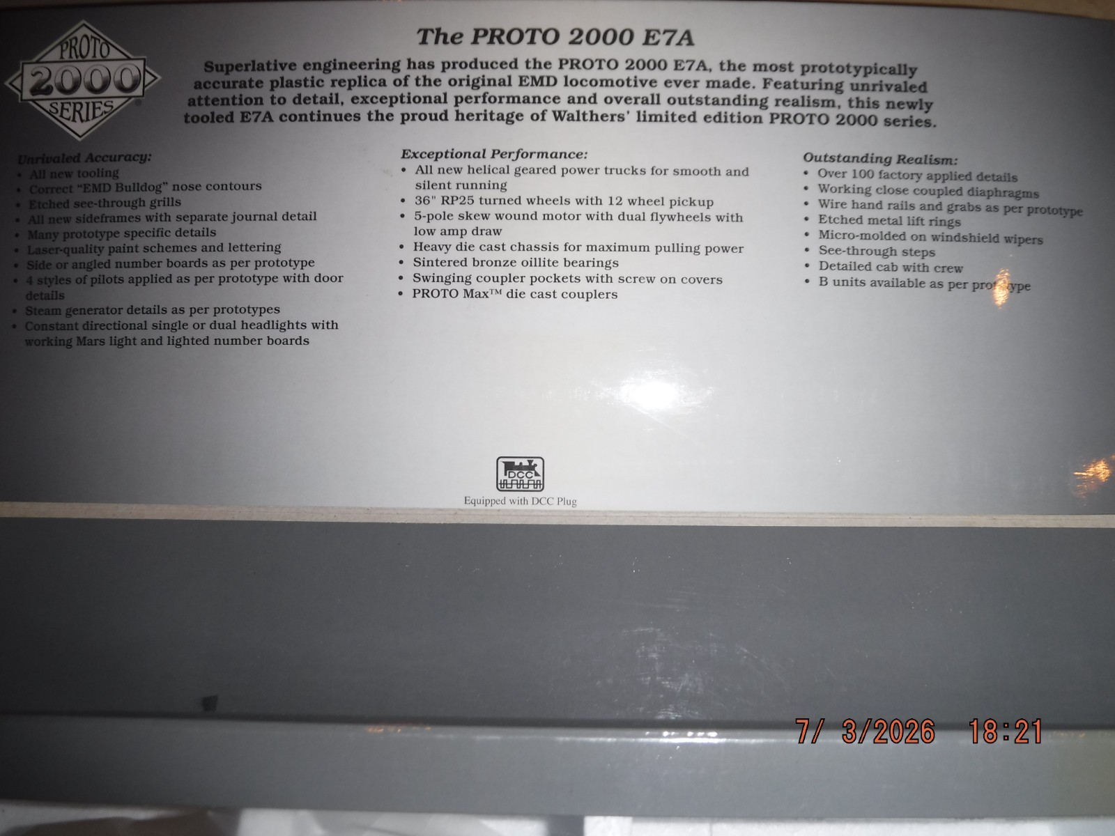 WALTHERS PROTO 2000 UNION PACIFIC E7A LOCOMOTIVE #990 (A-UNIT) w/MARS LIGHT NOS!