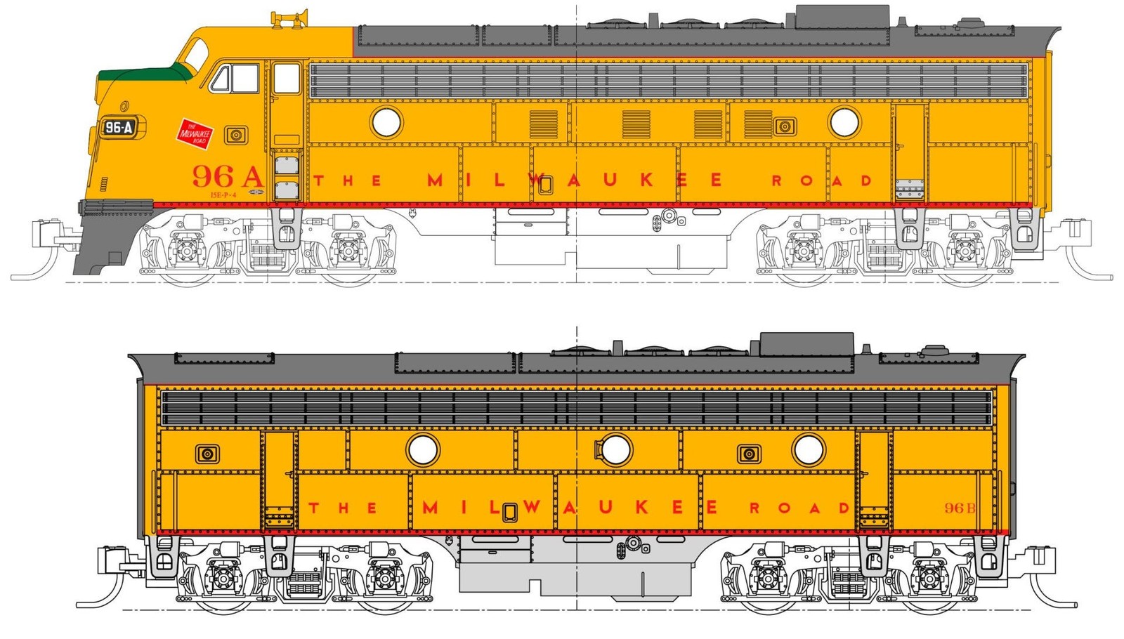 Kato 106-0432 N Milwaukee Road EMD FP7A Diesel Locomotive #96A, #96B (Set of 2)