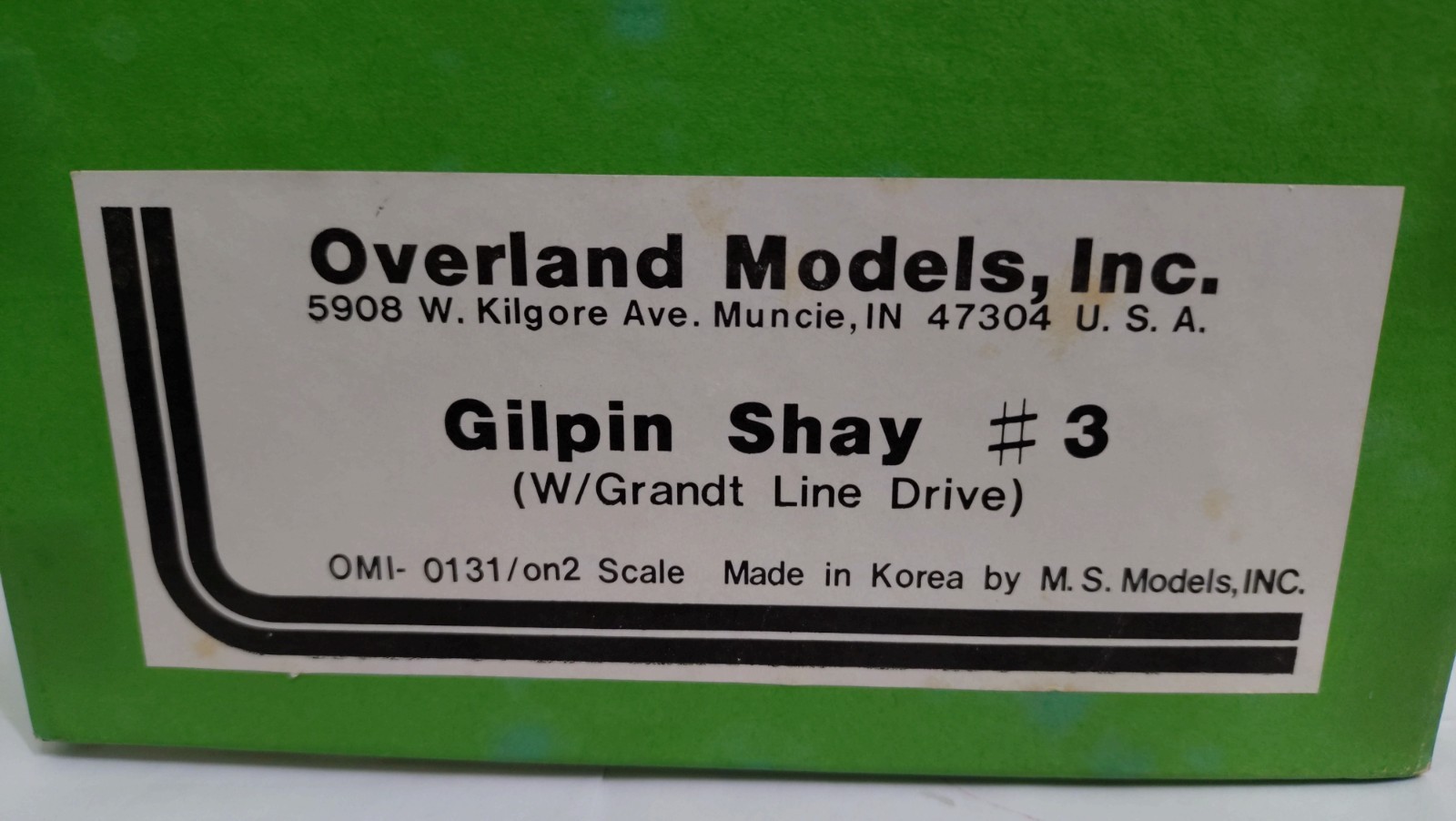 Overland (OMI) Brass Gilpin Shay #3 with Grandt Line Drive – On2 scale