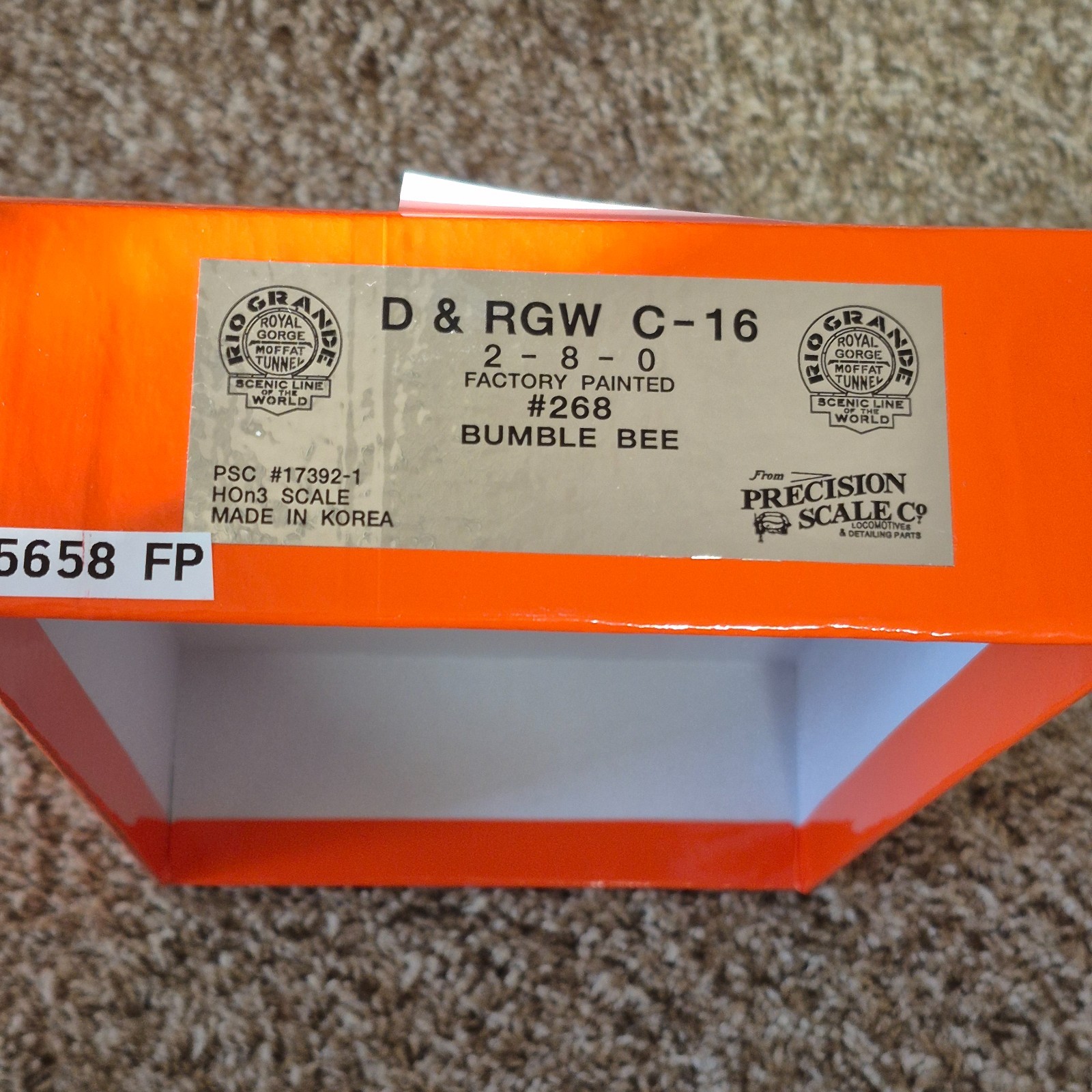 Precision Scale Co. D & RGW C-16 2-8-0 HOn3 Scale Factory Painted #268 BumbleBee