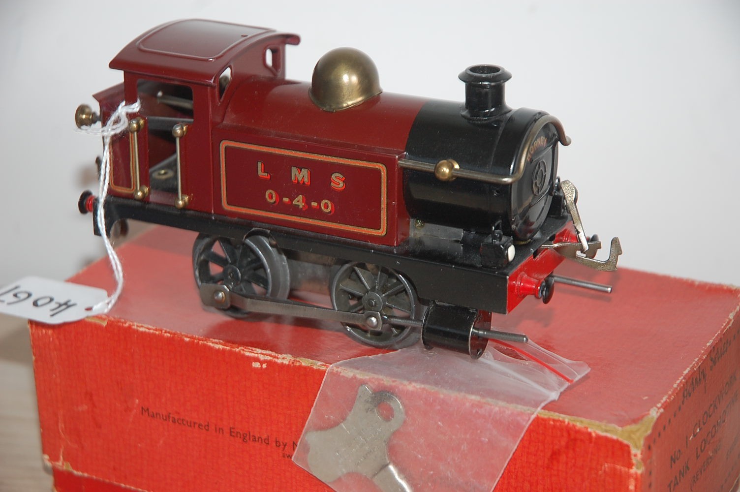 HORNBY O GAUGE CLOCKWORK EARLY No 1 TANK LOCO IN RED LMS LIVERY BOXED
