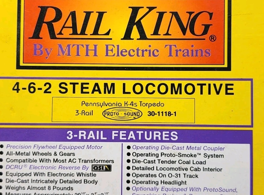 Railking By MTH O Scale 4-6-2 Steam Loco K-4s Torpedo Pennsylvania #3768 PS