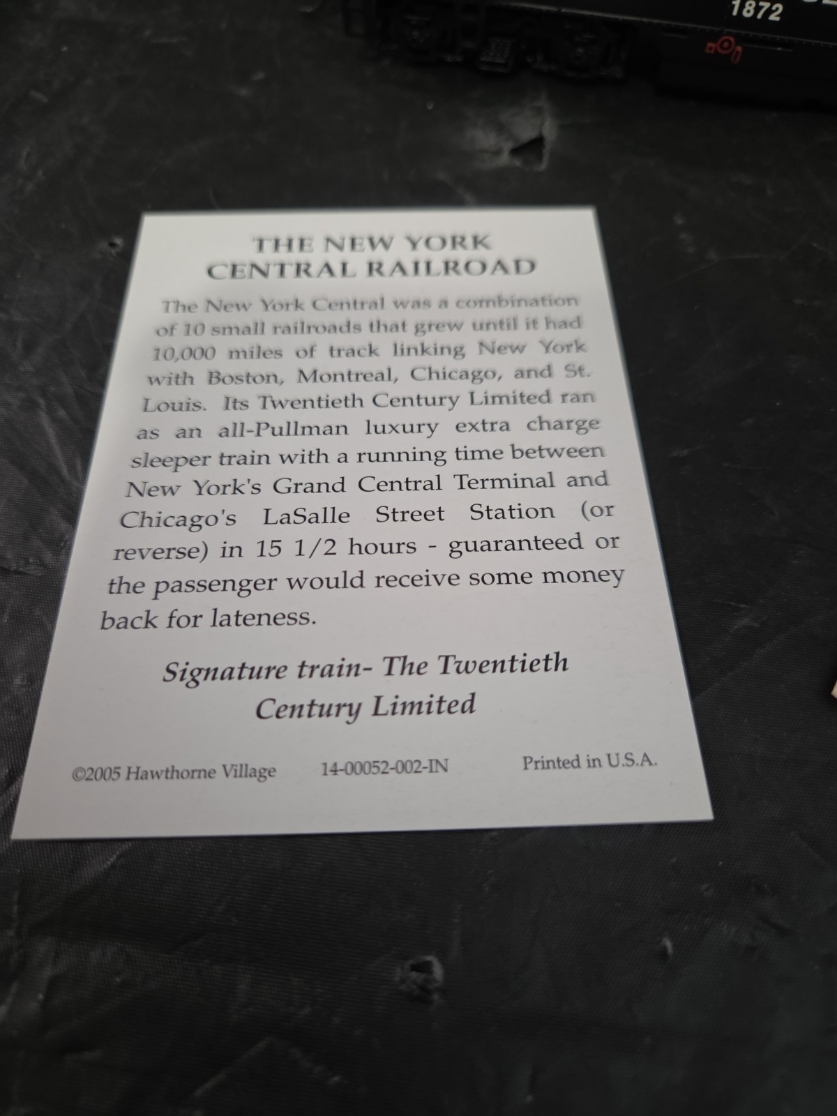 Hawthorne Village train locomotive NEW YORK CENTRAL 1872