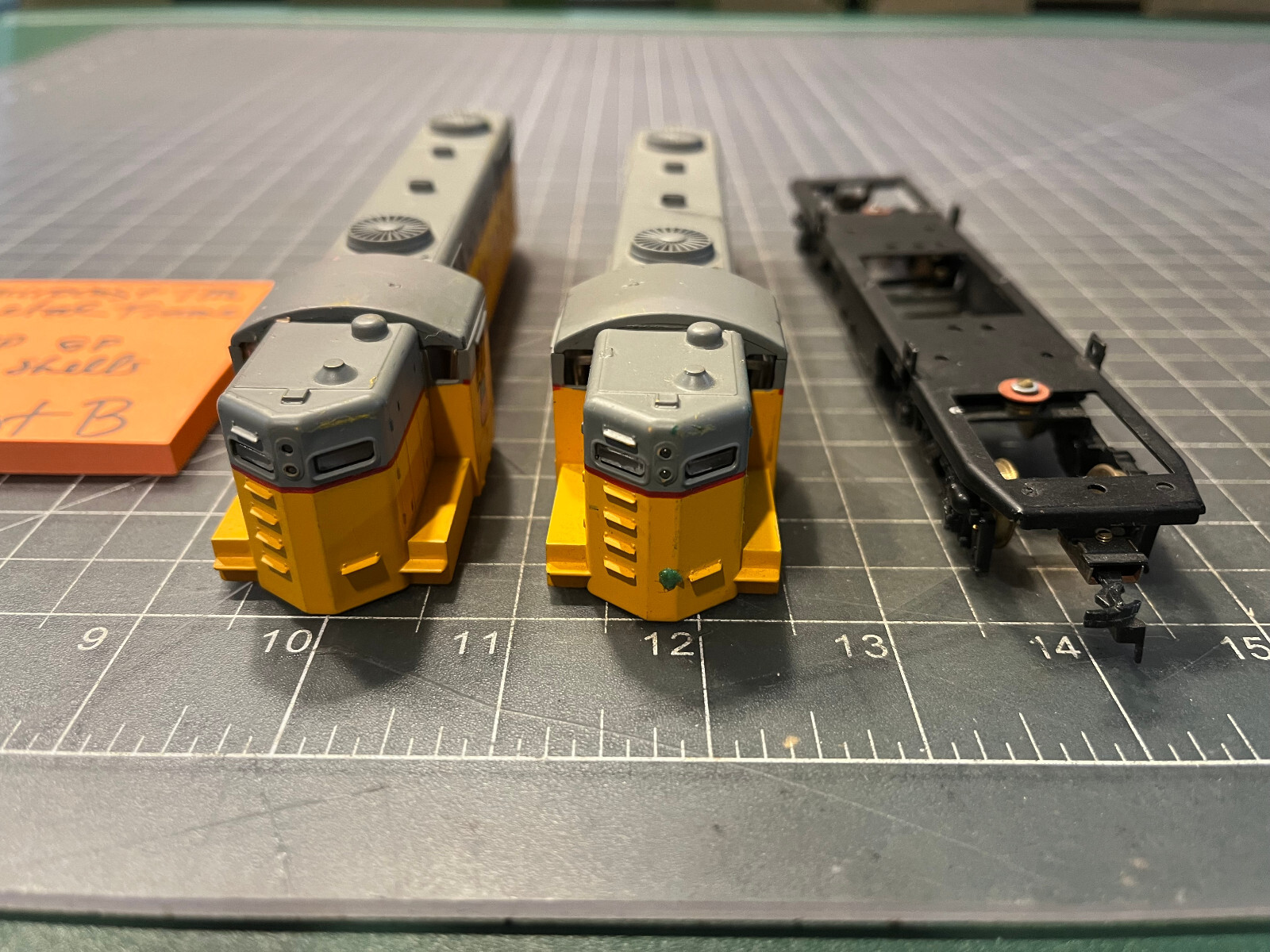 HO Train 2 UP DIESEL SHELLS & 1 STAMPED METAL MICRO CAST JAPAN FRAME PART LOT B