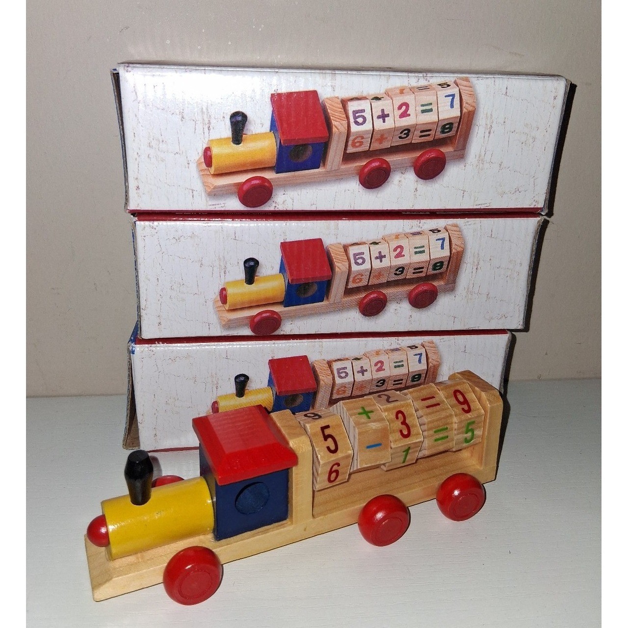 Vintage Lot of 3 Learning Express Wooden Math Train Toy Giftco Wood trains