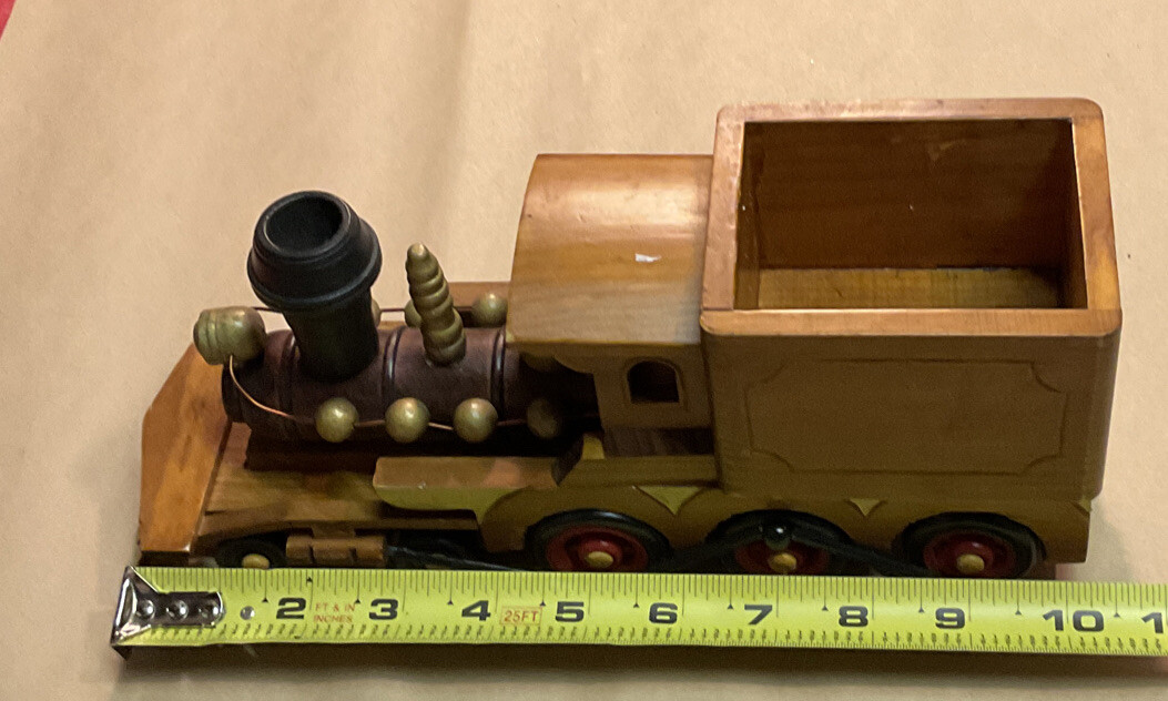 VTG Wooden Train Candy Holder Handmade 10.5” x 3 1/4” Brown Color