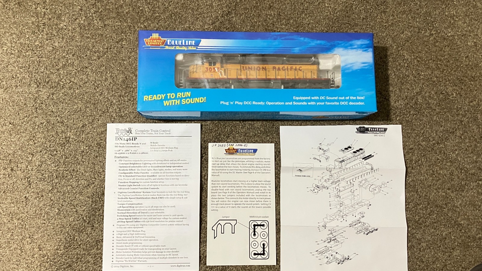 Broadway Ltd BlueLine HO- EMD SD40-2- Union Pacific 3055, Digitrax DCC Sound NEW