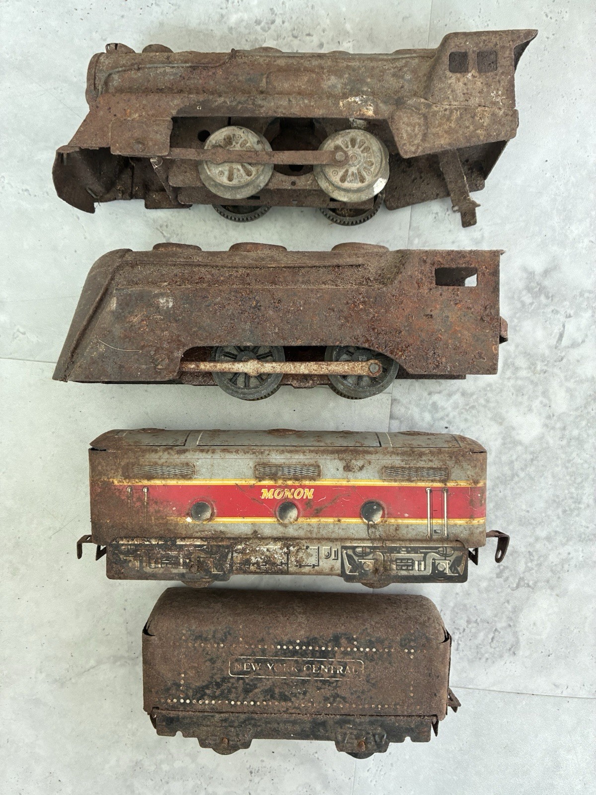 Marx Electric Tin Litho Locomotives O Gauge Train Lot of 4 – Monon, NY Central