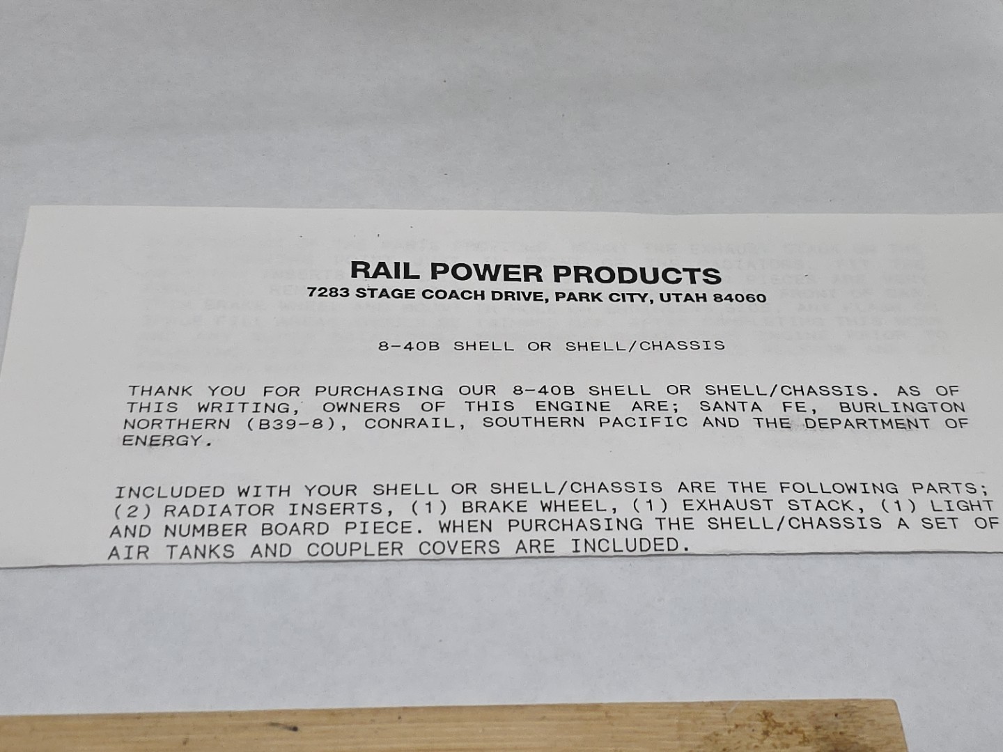 Rail Power Products HO Scale Undecorated GE Dash 8-40B Diesel Loco Shell/Chassis