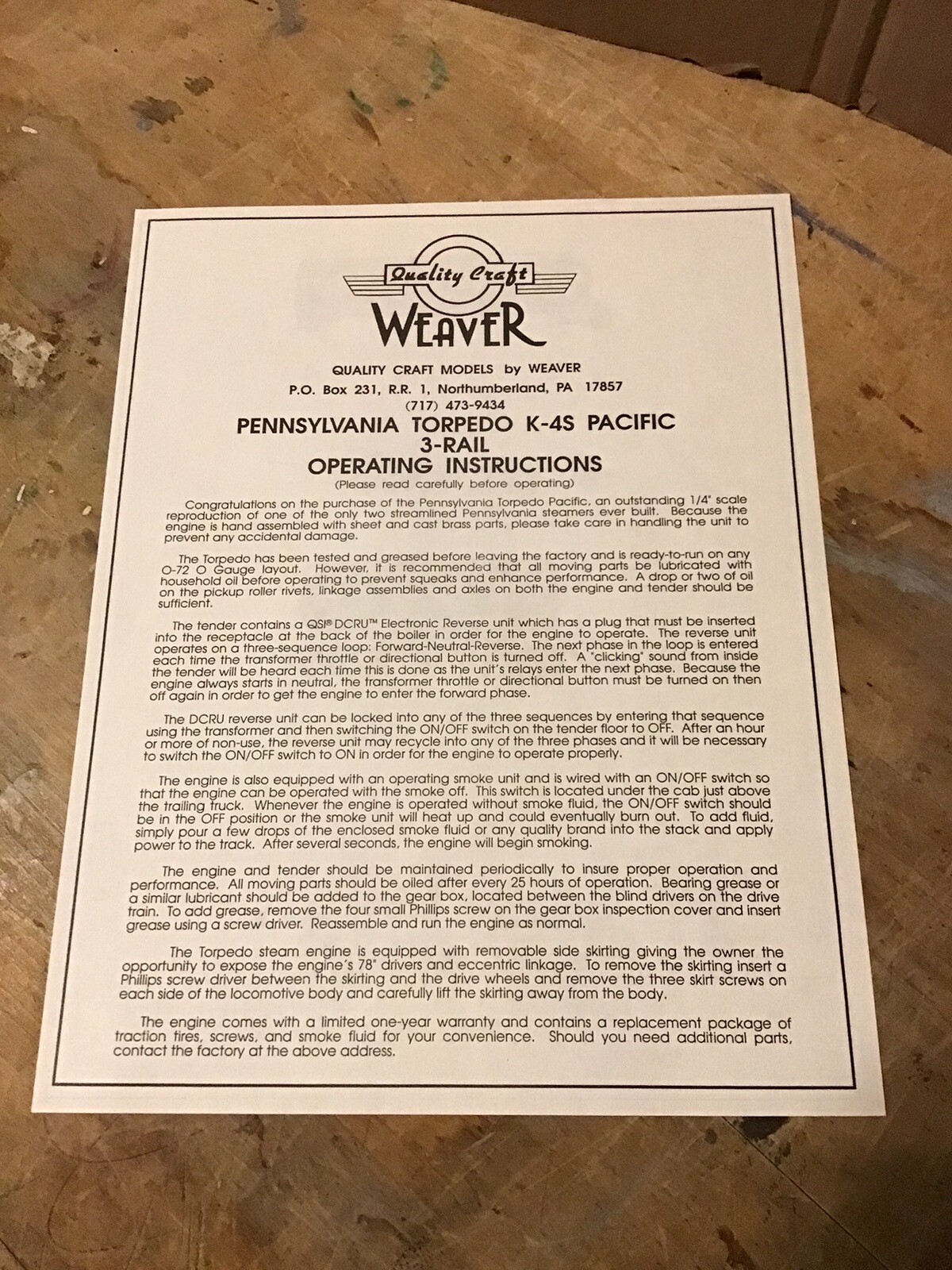 NIB, WEAVER 1965 Quality Craft Models, Brass, PENN. TORPEDO 4-6-2 PACIFIC