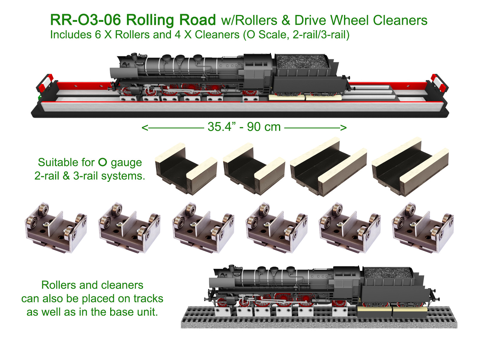 O SCALE ROLLING ROAD W/ WHEEL CLEANING FOR MODEL TRAIN